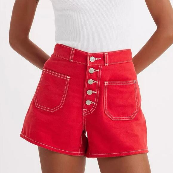 Levi's 80s Mom Patch Pocket Denim Shorts Red Size 24 NWT - Picture 1 of 8